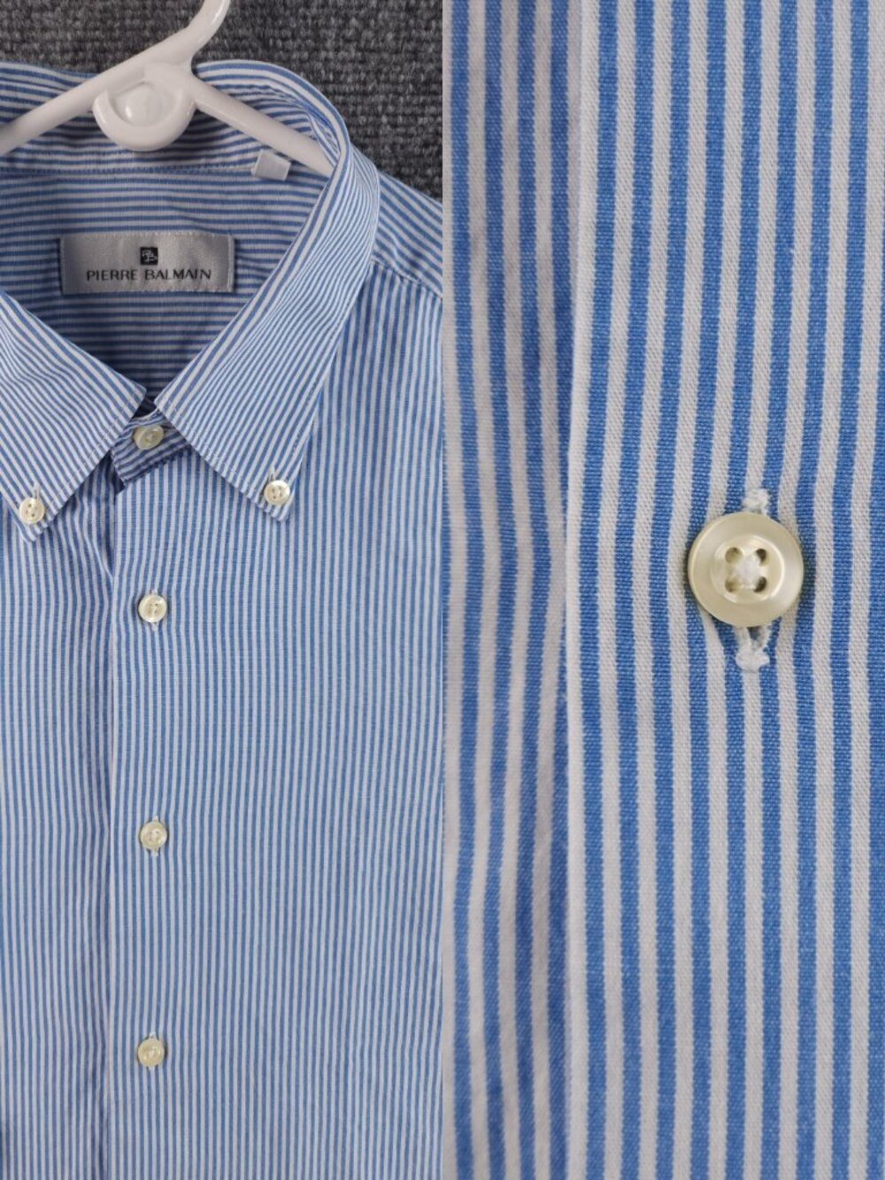 Balmain Button-Down 16 Romania Striped Blue Long Sleeve Shirt Mens Adult